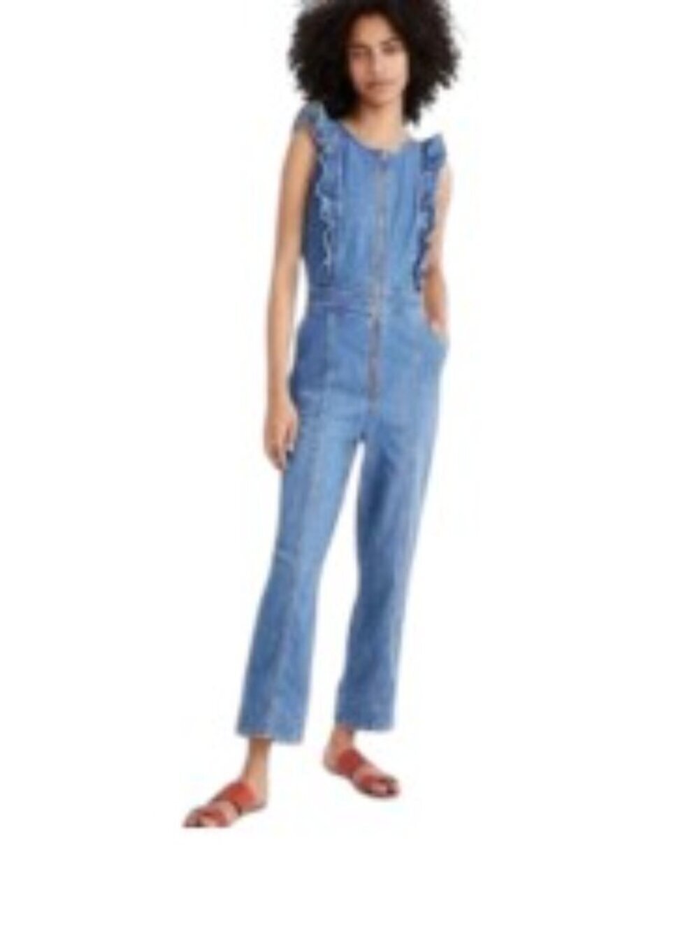 Madewell  Denim Ruffle-Sleeve Zip-Front Jumpsuit 8